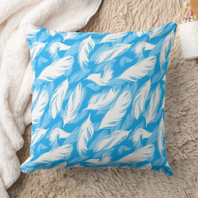 Sophisticated Feather Design On A Bright Blue  Throw Pillow (Blanket)