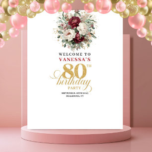 Sophisticated Floral 80th Birthday Backdrop Tapestry