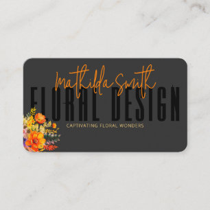 Sophisticated Floral Design Black Orange Flowers  Business Card