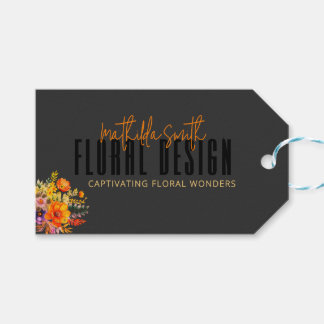 Sophisticated Floral Design Black Orange Flowers Gift Tags