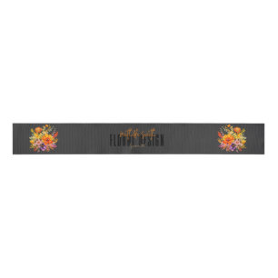 Sophisticated Floral Design Black Orange Flowers  Grosgrain Ribbon