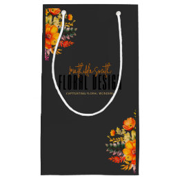 Sophisticated Floral Design Black Orange Flowers  Small Gift Bag