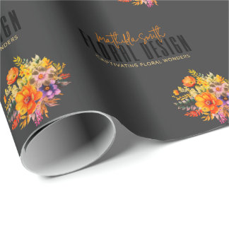 Sophisticated Floral Design Black Orange Flowers Wrapping Paper