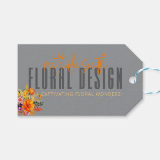 Sophisticated Floral Design Gray Orange Flowers Gift Tags