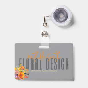 Sophisticated Floral Design Grey Orange Flowers Badge