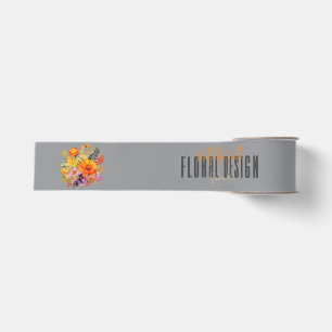 Sophisticated Floral Design Grey Orange Flowers Grosgrain Ribbon