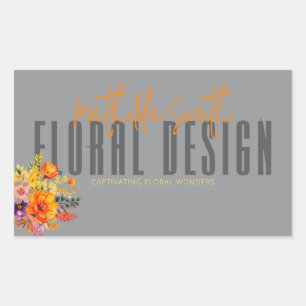Sophisticated Floral Design Grey Orange Flowers  Sticker