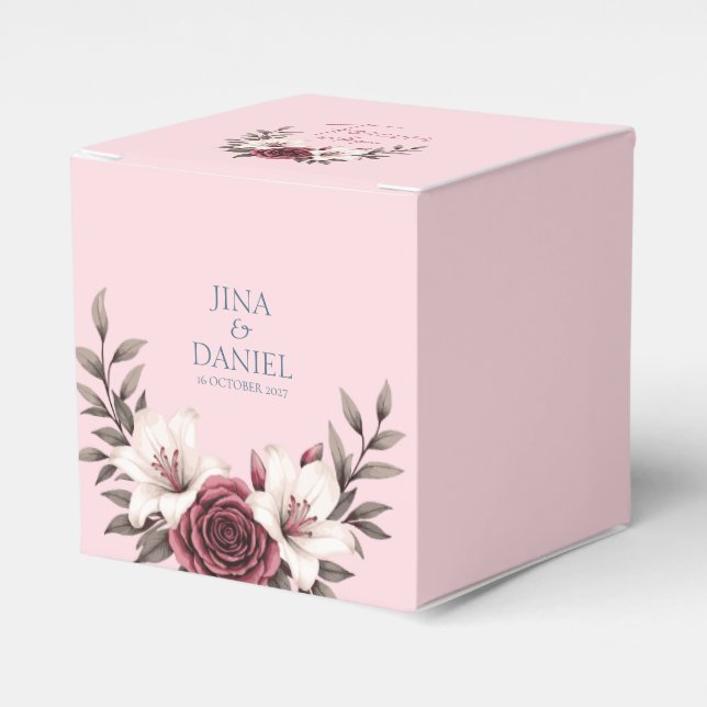 Sophisticated Floral Micro-Wedding Suite (Pink) Favor Box (Front Side)