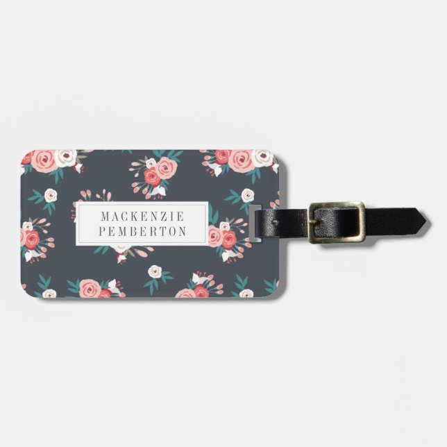 Sophisticated Floral Personalized Luggage Tag (Front Horizontal)