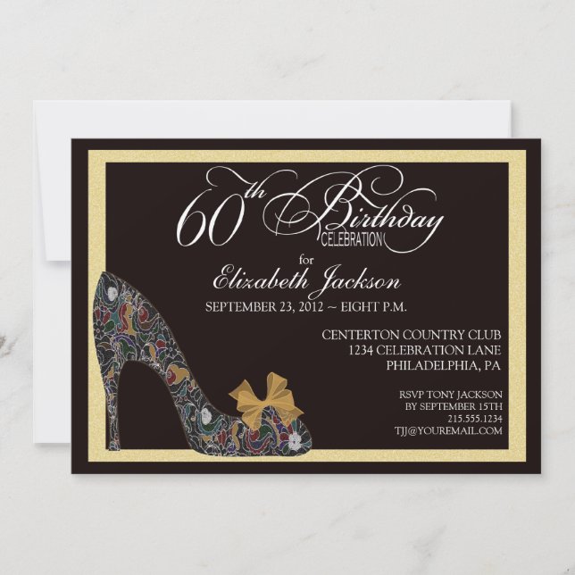 Sophisticated Floral Shoe 60th Birthday Invitation (Front)