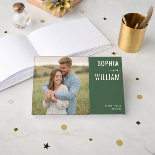 Sophisticated Forest Green Minimalist Photo Guest Book