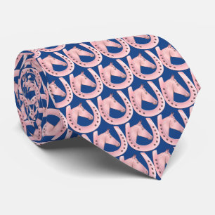 Sophisticated French Blue Pink Horse & Horseshoe Tie