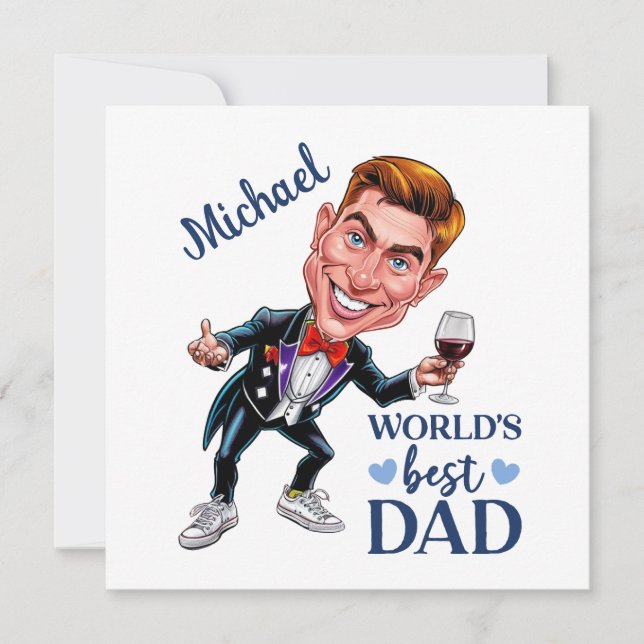 Sophisticated & Fun Dad Caricature Keepsake Holiday Card (Front)