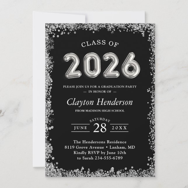 Sophisticated Glitter Accents for 2025 Grad Party Invitation (Front)