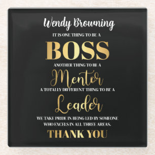 Sophisticated glold & black Boss appreciation  Glass Coaster