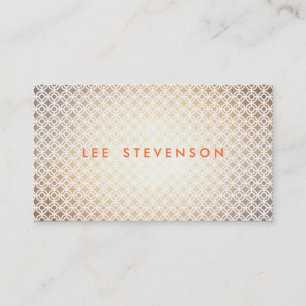 Sophisticated Gold and White Pattern Orange Text Business Card