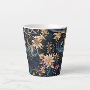 Sophisticated Gold Flowers On Navy Blue Latte Mug