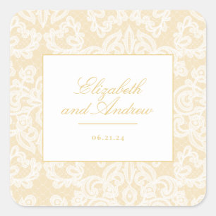 Sophisticated Gold Lace Elegant Wedding Square Sticker