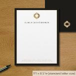 Sophisticated Gold Logo Black Border Letterhead<br><div class="desc">A luxurious custom business letterhead template in a modern style with a stylish border and gold diamond logo which can be easily updated with your company logo and letterhead footer including your company's name, address, and contact information. The solid back features the logo in the lower thirds for continuity in...</div>