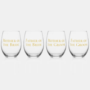 Sophisticated Gold Mother Father of Bride Groom Stemless Wine Glass