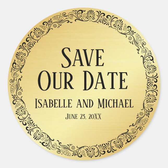 Sophisticated Gold Save Our Date Envelope Seal (Front)