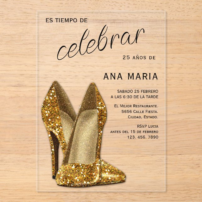 Sophisticated Gold Spanish Feminine Birthday  Acrylic Invitations (Front)