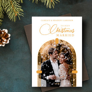 Sophisticated Golden Dome Photo First Christmas Holiday Card