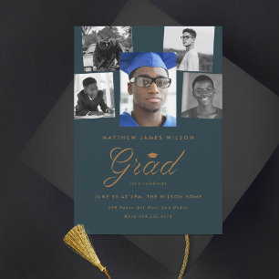 Sophisticated Grad Photo Collage Graduation Party Announcement