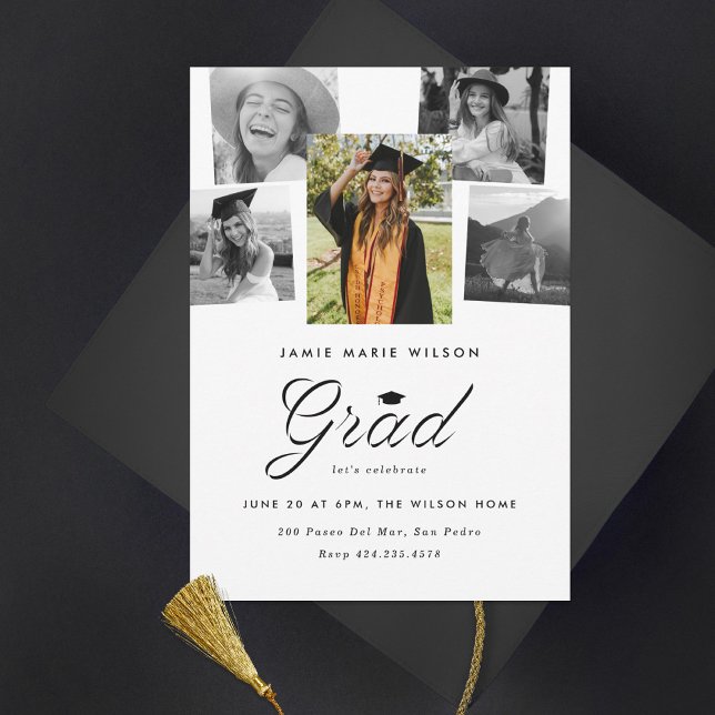 Sophisticated Grad Photo Collage Graduation Party  Announcement (Creator Uploaded)