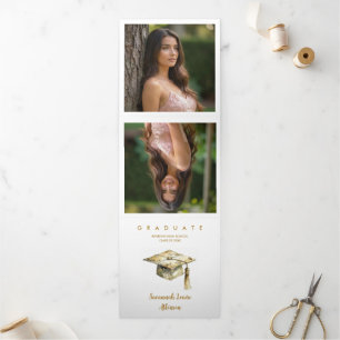 Sophisticated Graduation Cap Pastel Tones Glitter Tri-Fold Announcement