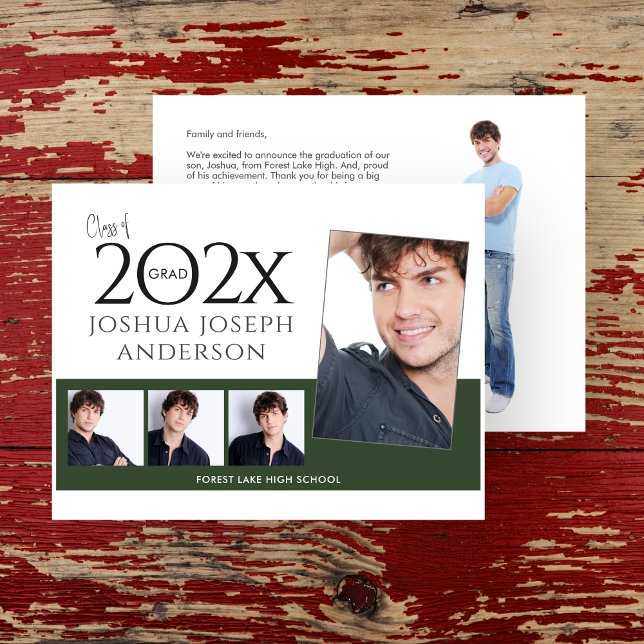 Sophisticated Graduation Photo Collage Dark Green Card (Creator Uploaded)