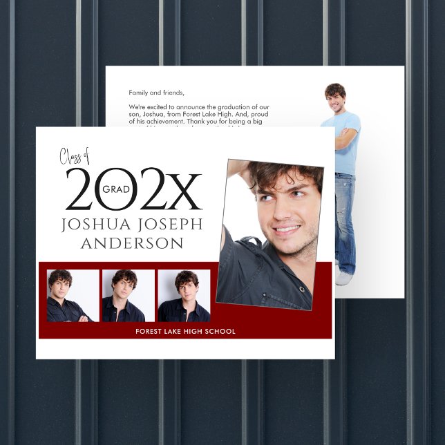 Sophisticated Graduation Photo Collage Ruby Red Card (Creator Uploaded)