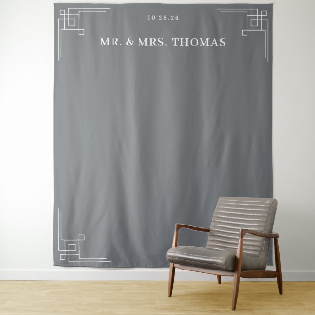 Sophisticated Gray Geometric Accents Tapestry (In Situ)
