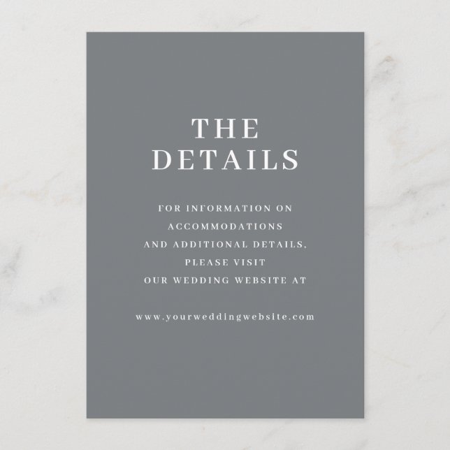 Sophisticated Gray Minimalist Wedding Website Card (Front)