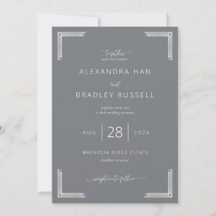 Sophisticated Gray Ornamental Wedding Invitation