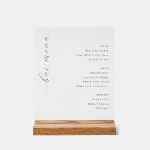 Sophisticated Grayscale Minimalist Bar Menu Acrylic Sign
