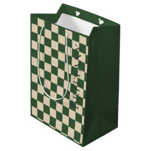 Sophisticated Green and Cream Check Customizable Medium Gift Bag