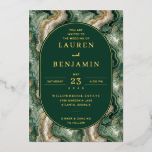 Sophisticated Green Marbled Wedding Invitation