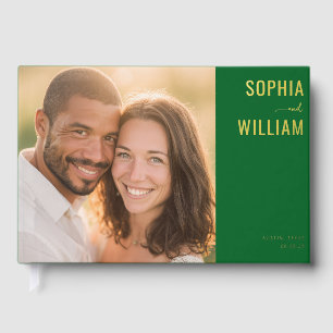 Sophisticated Green Minimalist Photo Guest Book