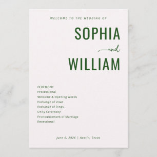 Sophisticated Green Minimalist Wedding Ceremony Program