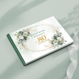 Sophisticated Greenery Gold 80th Birthday Guest  Book