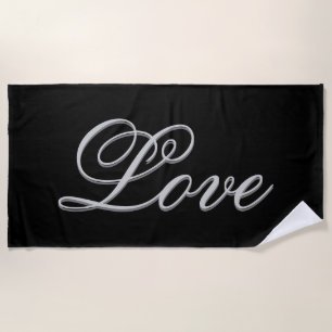 Sophisticated Grey Black Love Beach Towel