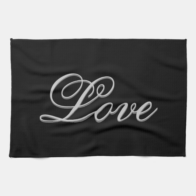 Sophisticated Grey Black Love Kitchen Towel (Horizontal)