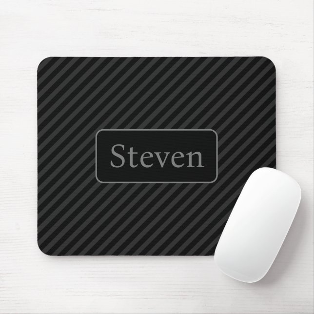 Sophisticated Grey & Black Pinstriped Personalized Mouse Pad (With Mouse)