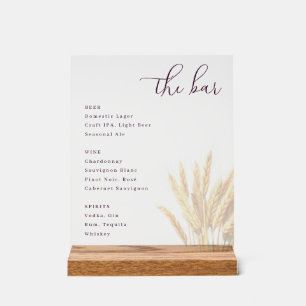 Sophisticated Grey Minimalist Bar Menu Acrylic Sign