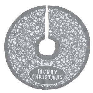 Sophisticated Grey White Christmas Pattern Faux Linen Tree Skirt