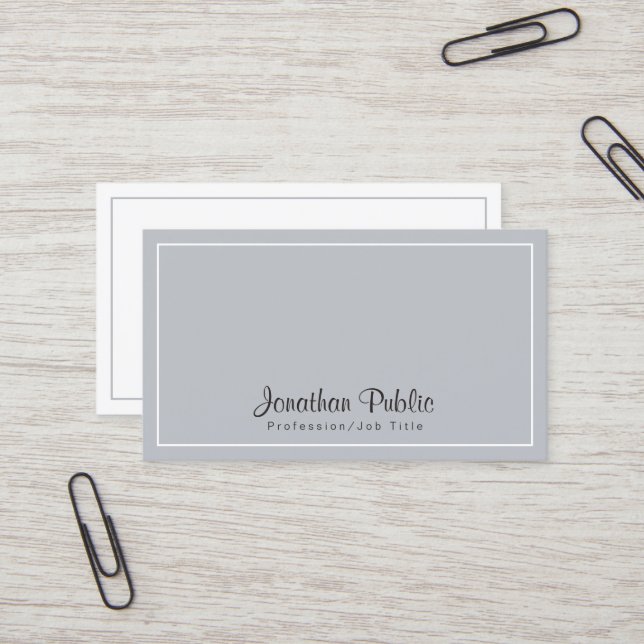 Sophisticated Grey White Modern Chic Design Business Card (Front/Back In Situ)