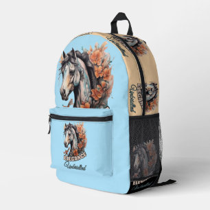 Sophisticated Horse Design with Blooming Orange  Printed Backpack