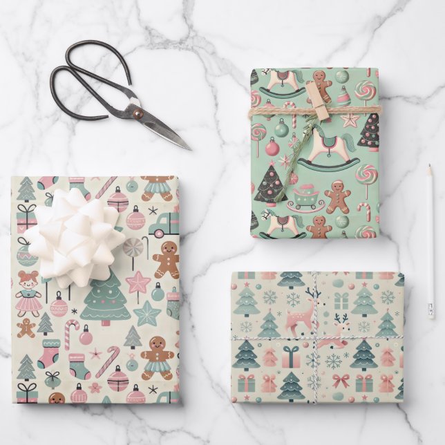 Sophisticated Kids' Pastel Christmas Gift Wrap Set (Front)