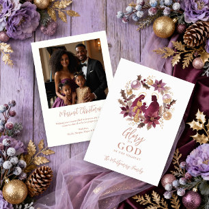 Sophisticated Lavender Shades Holy Nativity Floral Holiday Card